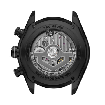 The watch case back provides a view of the self winding movement